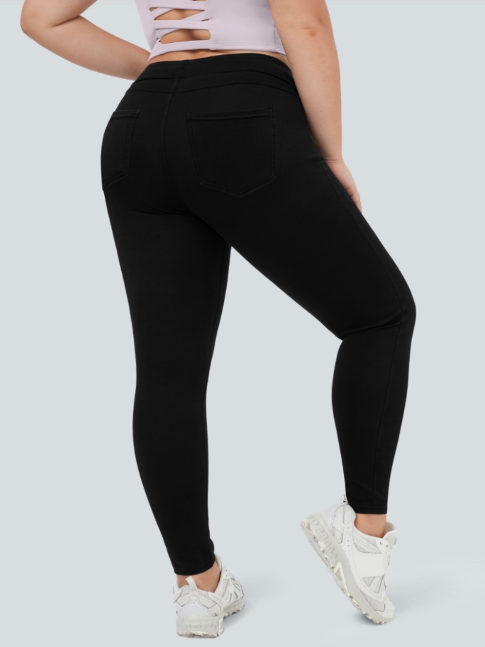 Halara Flex High Waisted Tummy Control Denim Casual Leggings Black Plus Size 1X